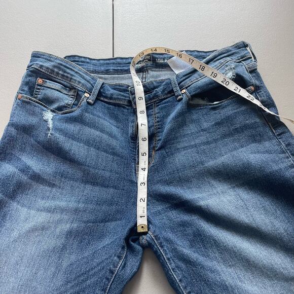 Levi's Mid Rise Skinny Jeans Whiskered Distressed Zip Fly Buttoned Blue 16 L - Picture 10 of 13